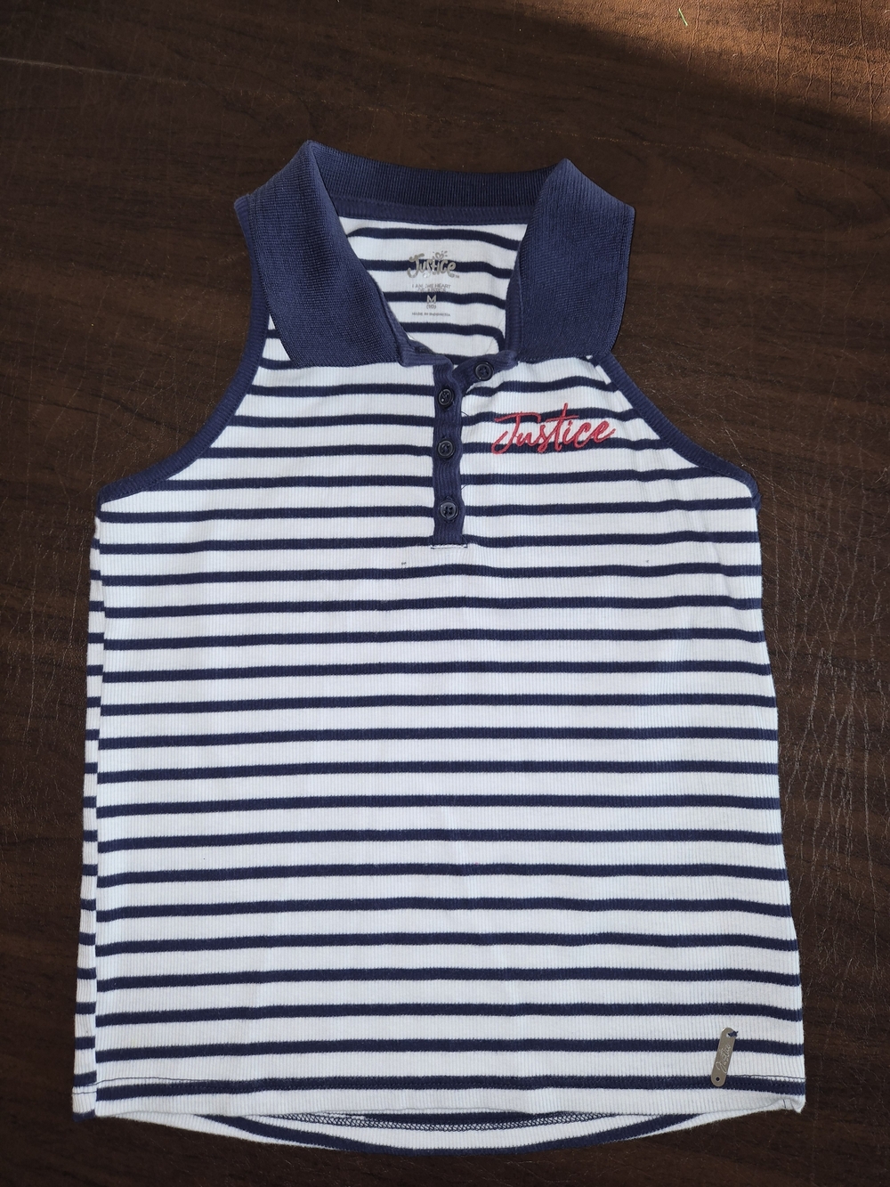 Justice Girls' Navy & White Striped Polo Tank Top